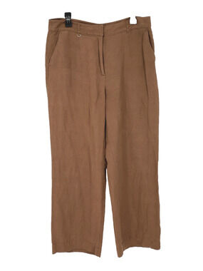 Loft Pants Womens 12 Brown Linen Blend Chino Wide Leg Flap Pockets Beach Coastal